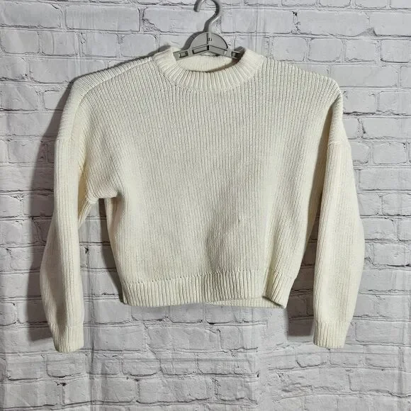 Abercrombie & Fitch Sweater Womens Medium White Crewneck Ribbed Pullover Knit - Picture 1 of 6